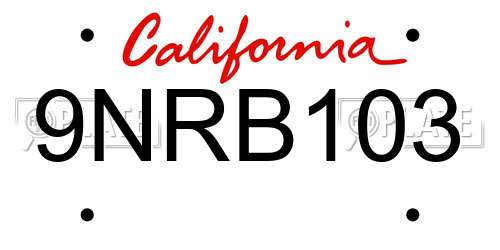 9NRB103 California License Plate