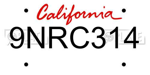 9NRC314 California License Plate