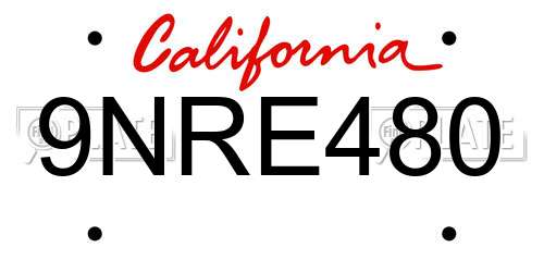 9NRE480 California License Plate