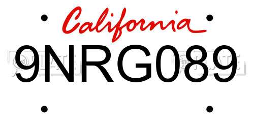 9NRG089 California License Plate