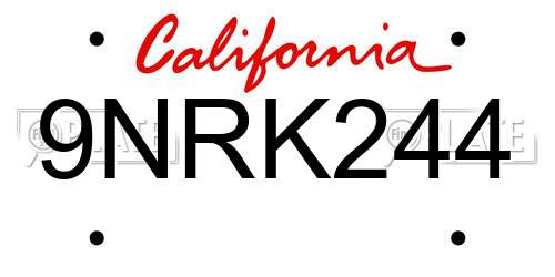 9NRK244 California License Plate