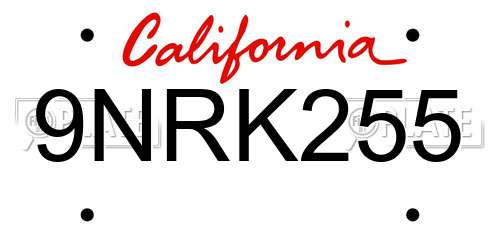 9NRK255 California License Plate