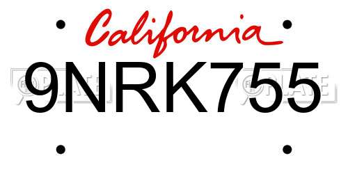 9NRK755 California License Plate