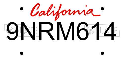 9NRM614 California License Plate