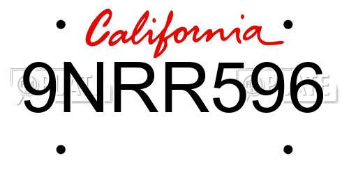 9NRR596 California License Plate