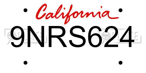 9NRS624 California License Plate