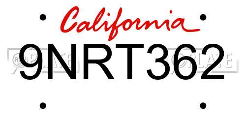 9NRT362 California License Plate