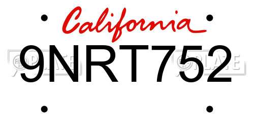 9NRT752 California License Plate