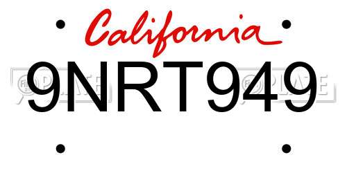 9NRT949 California License Plate