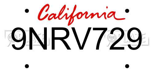 9NRV729 California License Plate