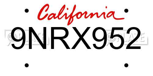 9NRX952 California License Plate
