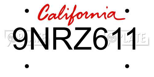9NRZ611 California License Plate