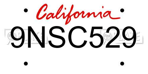 9NSC529 California License Plate