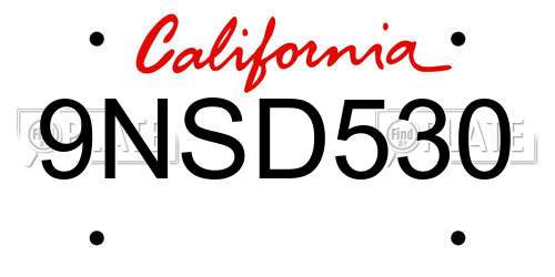 9NSD530 California License Plate