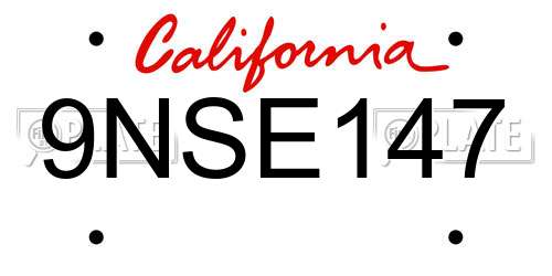 9NSE147 California License Plate