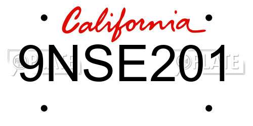 9NSE201 California License Plate