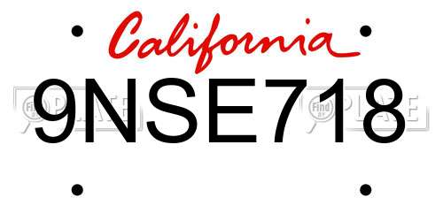 9NSE718 California License Plate