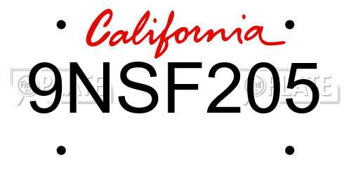 9NSF205 California License Plate
