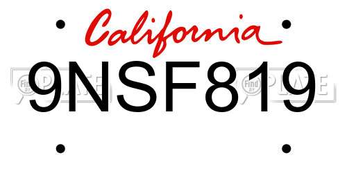 9NSF819 California License Plate
