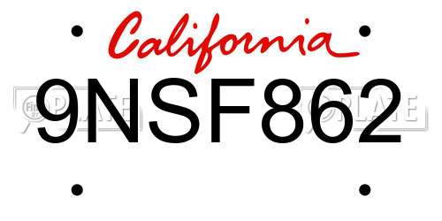 9NSF862 California License Plate