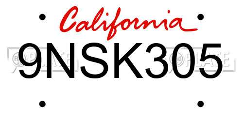 9NSK305 California License Plate
