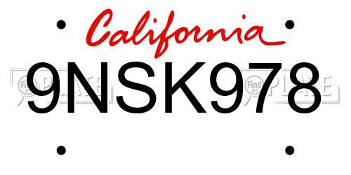 9NSK978 California License Plate
