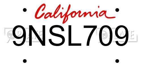 9NSL709 California License Plate