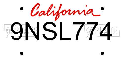 9NSL774 California License Plate