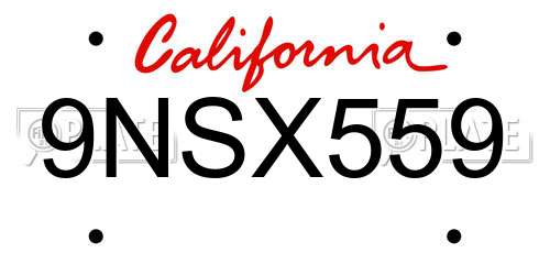 9NSX559 California License Plate