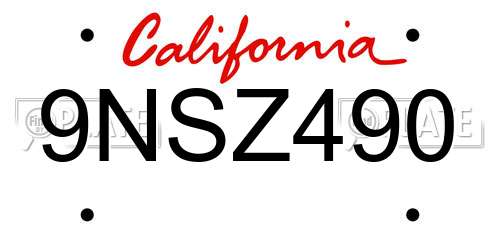9NSZ490 California License Plate