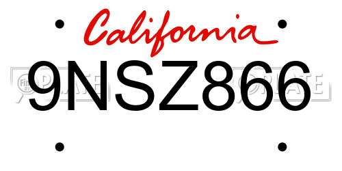 9NSZ866 California License Plate