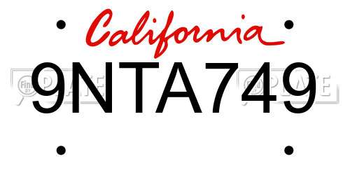 9NTA749 California License Plate
