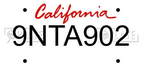 9NTA902 California License Plate