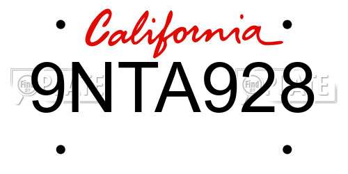 9NTA928 California License Plate