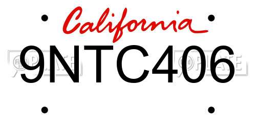 9NTC406 California License Plate