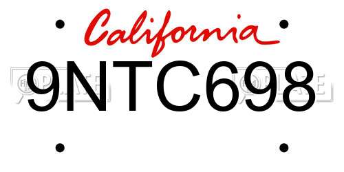 9NTC698 California License Plate