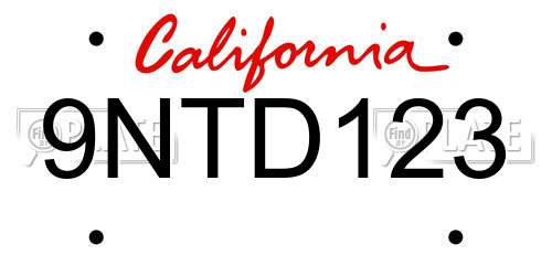 9NTD123 California License Plate