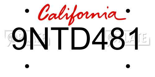 9NTD481 California License Plate