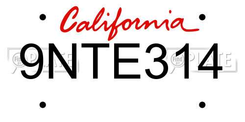 9NTE314 California License Plate