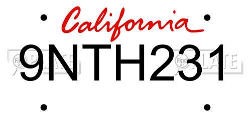 9NTH231 California License Plate