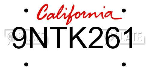 9NTK261 California License Plate