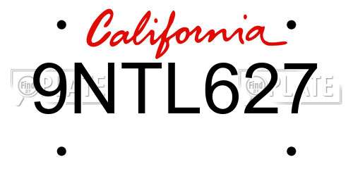 9NTL627 California License Plate