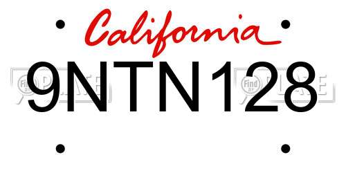 9NTN128 California License Plate