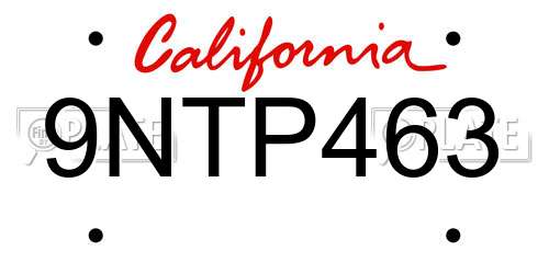 9NTP463 California License Plate
