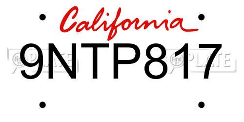 9NTP817 California License Plate