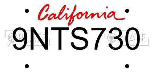 9NTS730 California License Plate