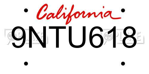 9NTU618 California License Plate