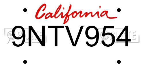 9NTV954 California License Plate