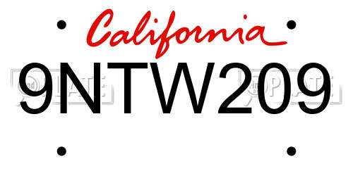 9NTW209 California License Plate