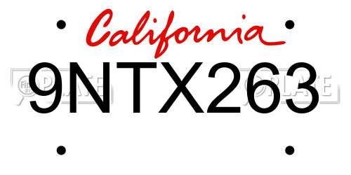 9NTX263 California License Plate